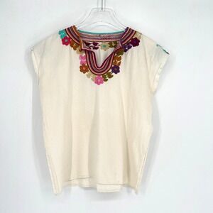 Mexican Embroidered Top Womens M Peasant Floral Chamula Oaxaca Blouse Boho